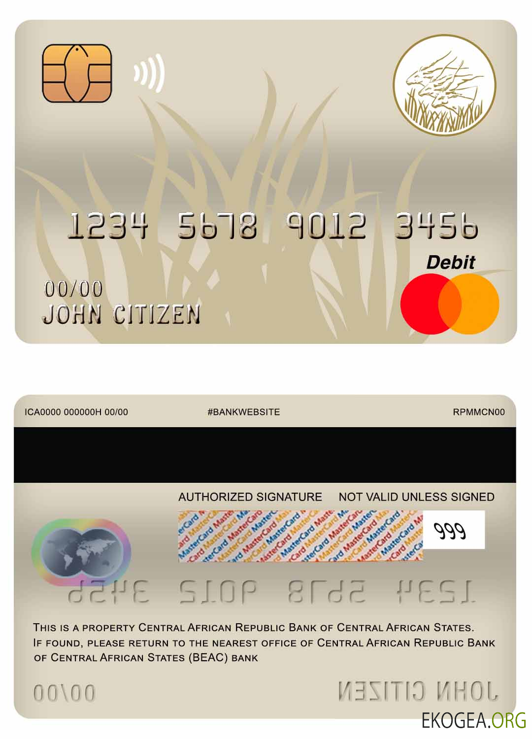 Carte de débit principale de la Banque des États de l'Afrique centrale (BEAC) de la République centrafricaine